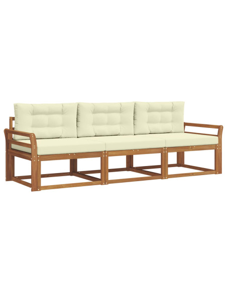 Set di divani da esterno con cuscino 3 pcs Naturale e Crema