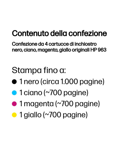 HP Confezione da 4 cartucce di inchiostro nero, ciano, magenta, giallo originali 963