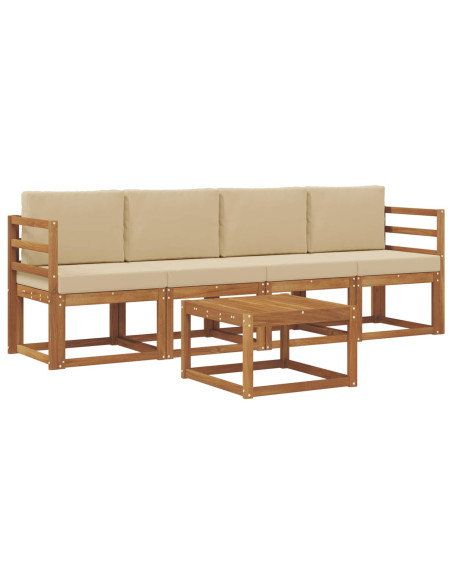 Set di divani da esterno con cuscino 5 pcs Naturale e Beige