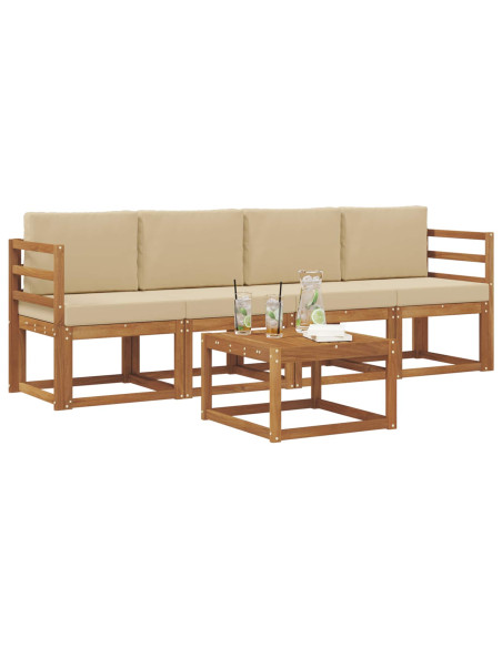 Set di divani da esterno con cuscino 5 pcs Naturale e Beige