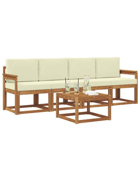 Set di divani da esterno con cuscino 5 pcs Naturale e Crema