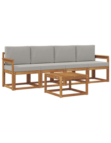 Set di divani da esterno 5 pcs Grigio Naturale e Chiaro