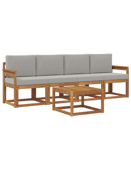Set di divani da esterno 5 pcs Grigio Naturale e Chiaro