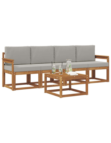 Set di divani da esterno 5 pcs Grigio Naturale e Chiaro