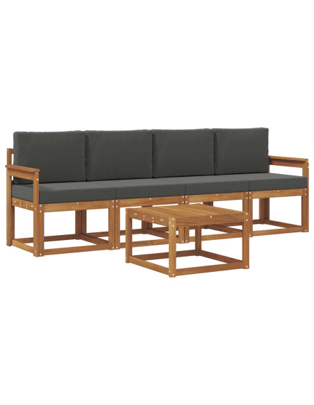 Set di divani da esterno con cuscino 5 pcs Naturale e Antracite