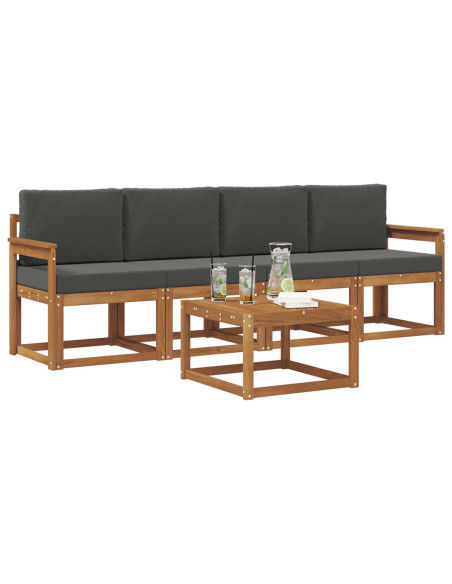 Set di divani da esterno con cuscino 5 pcs Naturale e Antracite