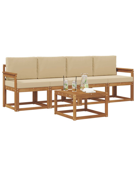 Set di divani da esterno con cuscino 5 pcs Naturale e Beige