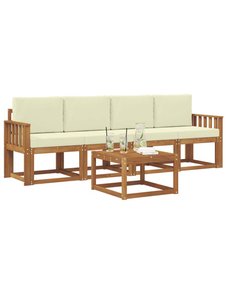 Set di divani da esterno con cuscino 5 pcs Naturale e Crema