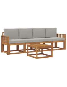 Set di divani da esterno 5 pcs Grigio Naturale e Chiaro 2