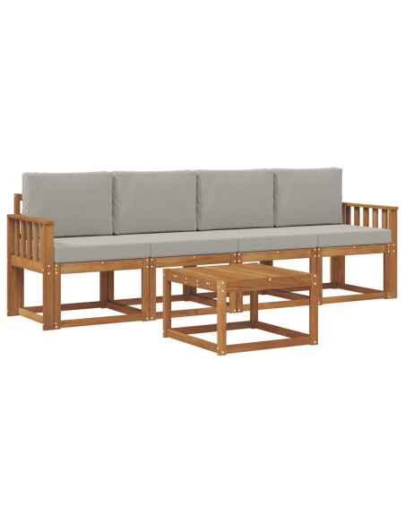 Set di divani da esterno 5 pcs Grigio Naturale e Chiaro