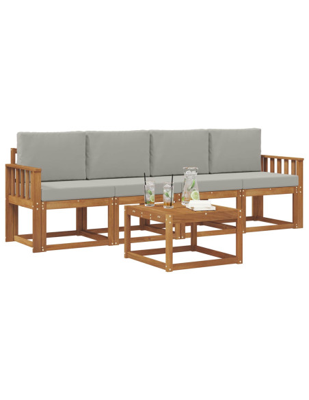 Set di divani da esterno 5 pcs Grigio Naturale e Chiaro