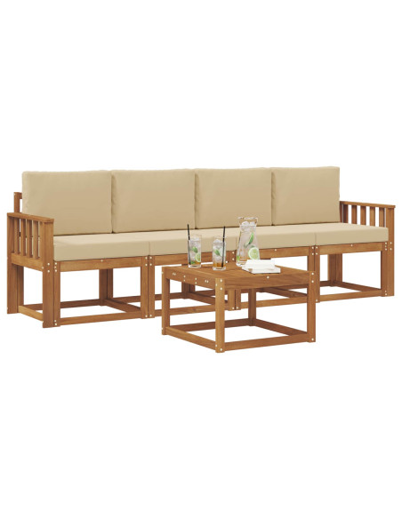 Set di divani da esterno con cuscino 5 pcs Naturale e Beige