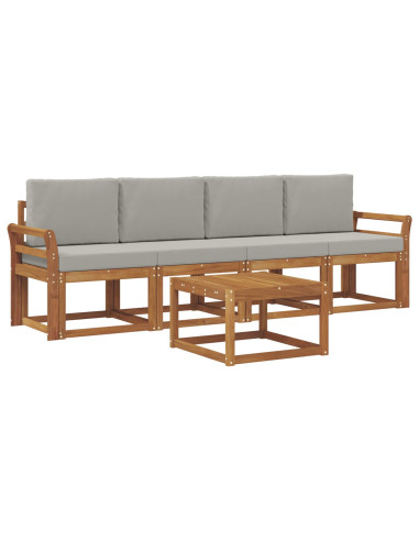 Set di divani da esterno 5 pcs Grigio Naturale e Chiaro