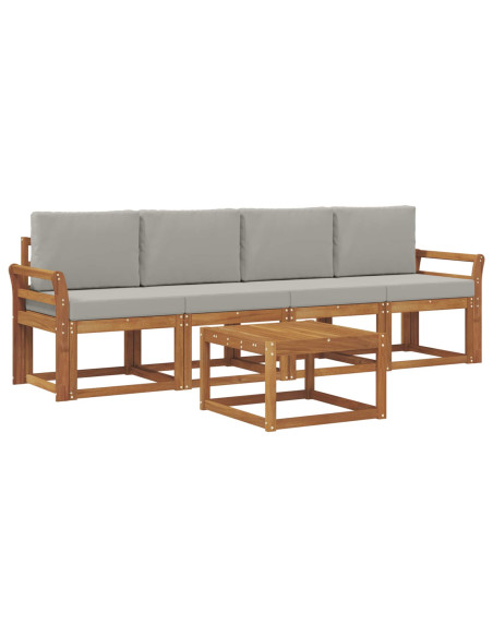 Set di divani da esterno 5 pcs Grigio Naturale e Chiaro