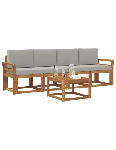 Set di divani da esterno 5 pcs Grigio Naturale e Chiaro