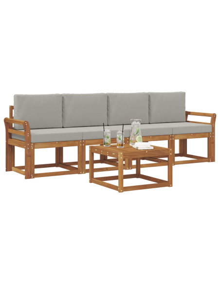 Set di divani da esterno 5 pcs Grigio Naturale e Chiaro