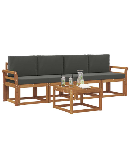 Set di divani da esterno con cuscino 5 pcs Naturale e Antracite