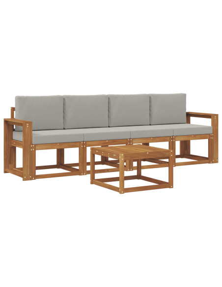 Set di divani da esterno 5 pcs Grigio Naturale e Chiaro