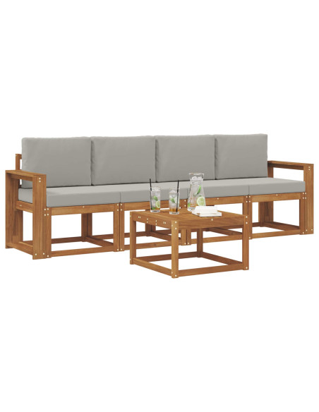 Set di divani da esterno 5 pcs Grigio Naturale e Chiaro
