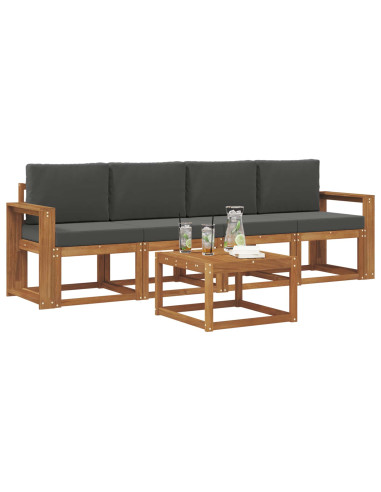Set di divani da esterno con cuscino 5 pcs Naturale e Antracite