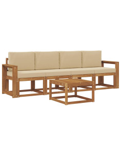 Set di divani da esterno con cuscino 5 pcs Naturale e Beige 2