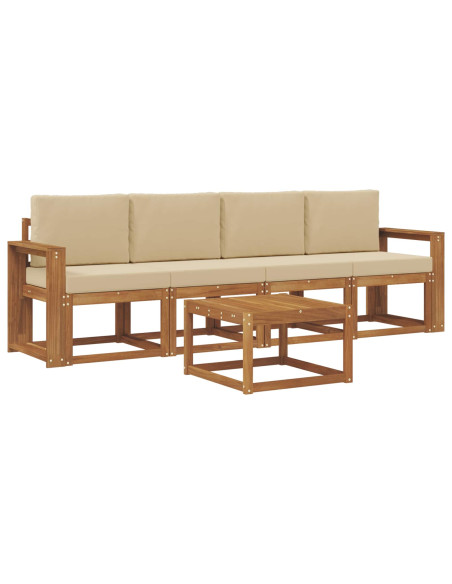 Set di divani da esterno con cuscino 5 pcs Naturale e Beige