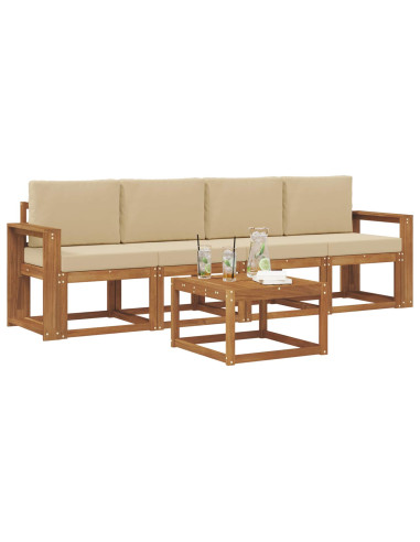 Set di divani da esterno con cuscino 5 pcs Naturale e Beige