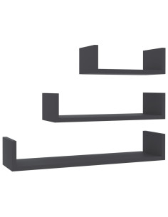 Mensole a Muro 3 pz Grigio in Legno Multistrato 2