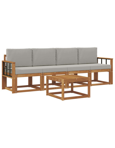 Set di divani da esterno 5 pcs Grigio Naturale e Chiaro