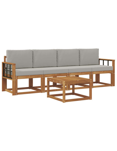 Set di divani da esterno 5 pcs Grigio Naturale e Chiaro