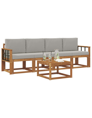 Set di divani da esterno 5 pcs Grigio Naturale e Chiaro