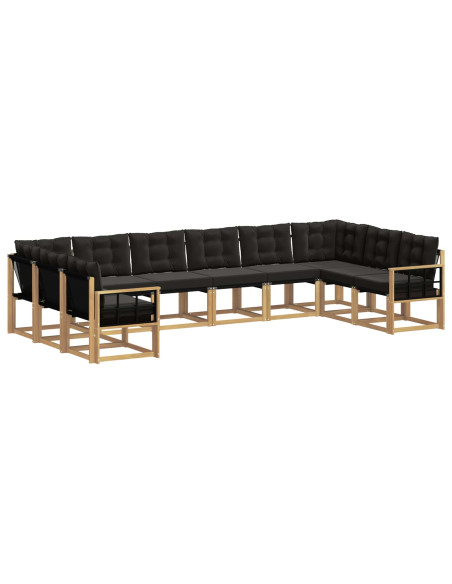 Set di divani da esterno con cuscino 10 pcs Bianco e Nero