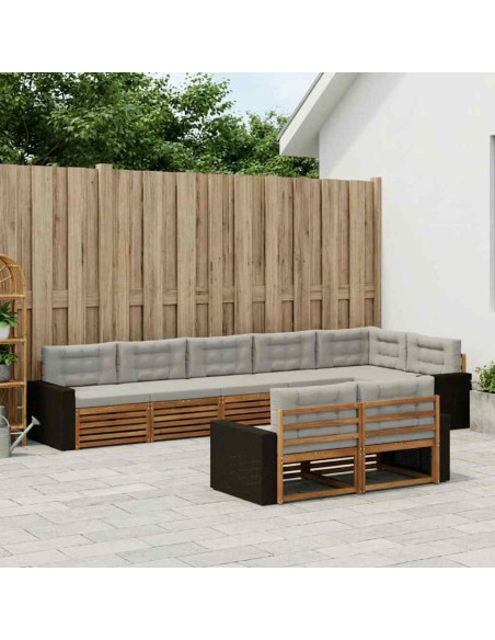 Set di divani da esterno 8 pcs Naturale e Grigio Chiaro