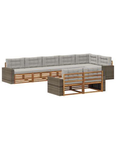 Set di divani da esterno 8 pcs Naturale e Grigio Chiaro
