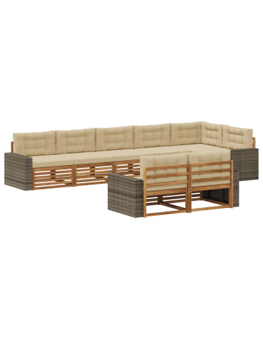 Set di divani da esterno con cuscino 8 pcs Naturale e Beige