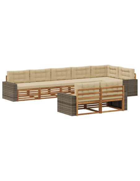 Set di divani da esterno con cuscino 8 pcs Naturale e Beige