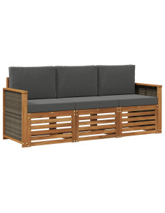 Set divani con cuscino 3 pcs Legno di Acacia Massello