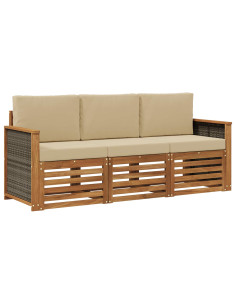Set divani con cuscino 3 pcs Legno di Acacia Massello