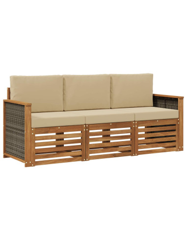 Set divani con cuscino 3 pcs Legno di Acacia Massello