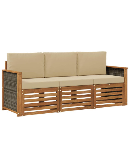 Set divani con cuscino 3 pcs Legno di Acacia Massello