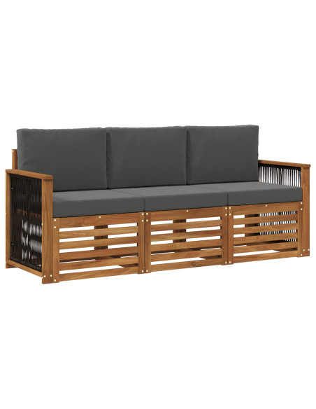 Set divani con cuscino 3 pcs Legno di Acacia Massello