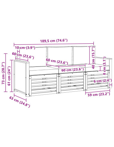 Set divani con cuscino 3 pcs Legno di Acacia Massello