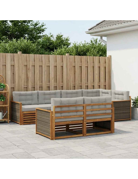 Set di divani da esterno 7 pcs Naturale e Grigio Chiaro