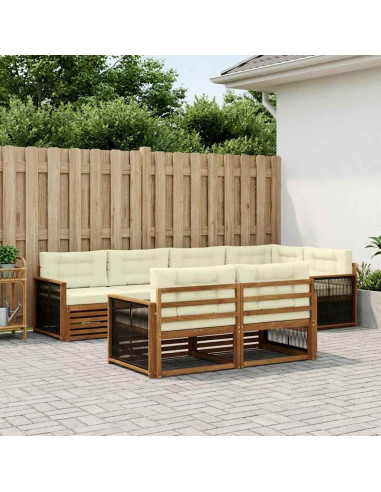 Set di divani da esterno con cuscino 7 pcs Naturale e Crema