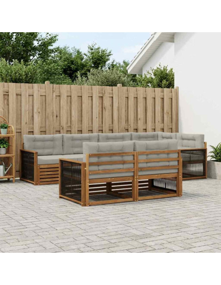 Set di divani da esterno 7 pcs Naturale e Grigio Chiaro