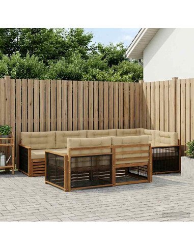 Set di divani da esterno con cuscino 7 pcs Naturale e Beige
