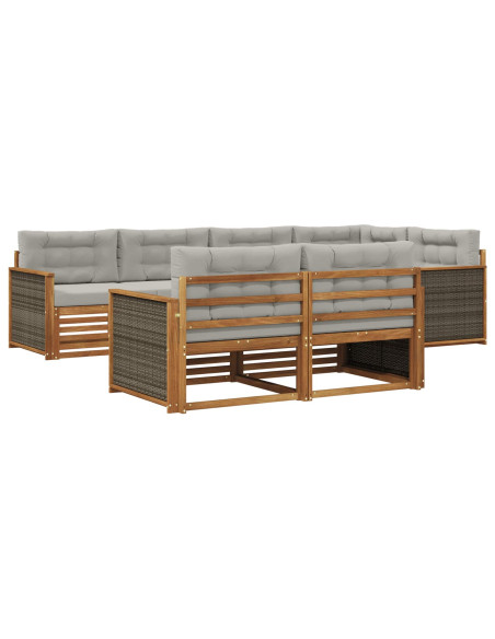 Set di divani da esterno 7 pcs Naturale e Grigio Chiaro