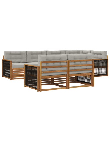 Set di divani da esterno 7 pcs Naturale e Grigio Chiaro
