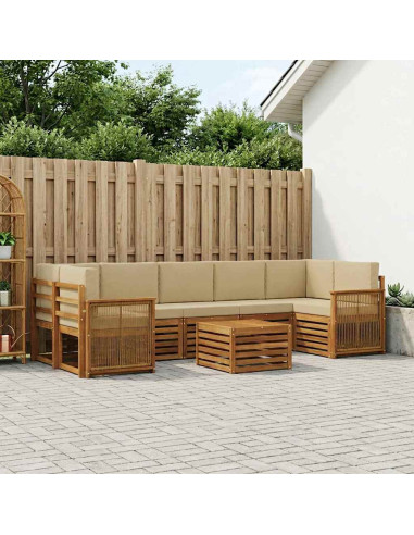 Set di divani da esterno con cuscino 8 pcs Naturale e Beige