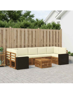 Set di divani da esterno con cuscino 8 pcs Naturale e Crema